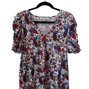LOFT Peacock Ruffle Cinched Sleeve V-Neck Blouse (NWT)